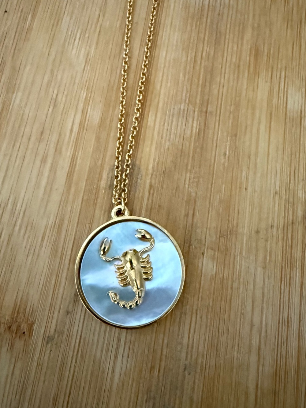 Mayamar Gold Scorpion Pendant Necklace with Mother of Pearl